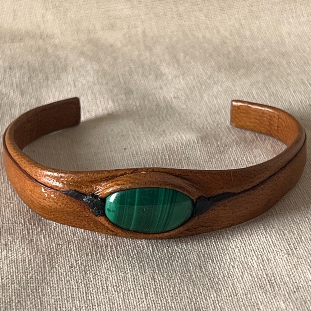 100% leather and Malachite Cuff Bracelet